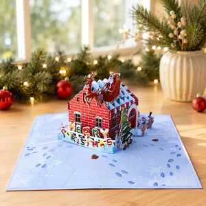 Merry Christmas Brick House 3D Pop Up Greeting Card