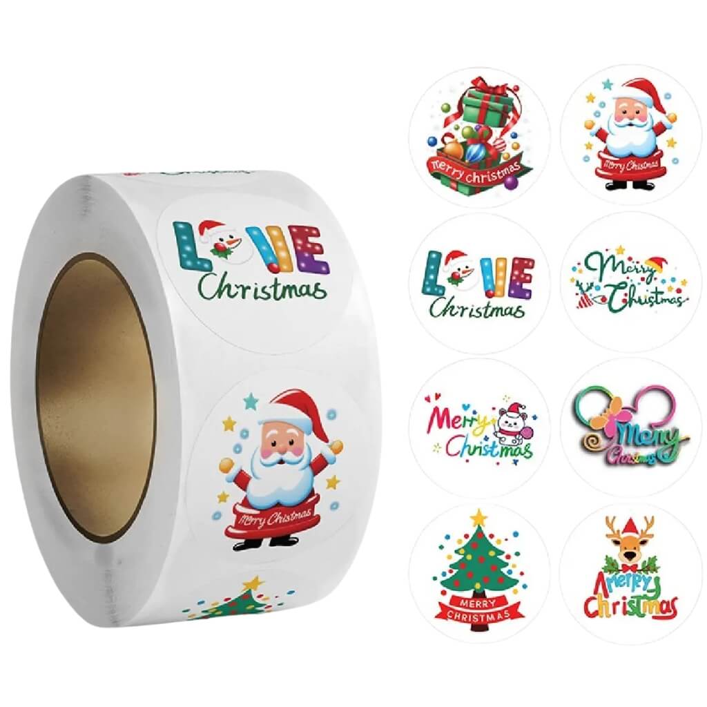 2.5cm Love Christmas Paper Round Stickers 50pk