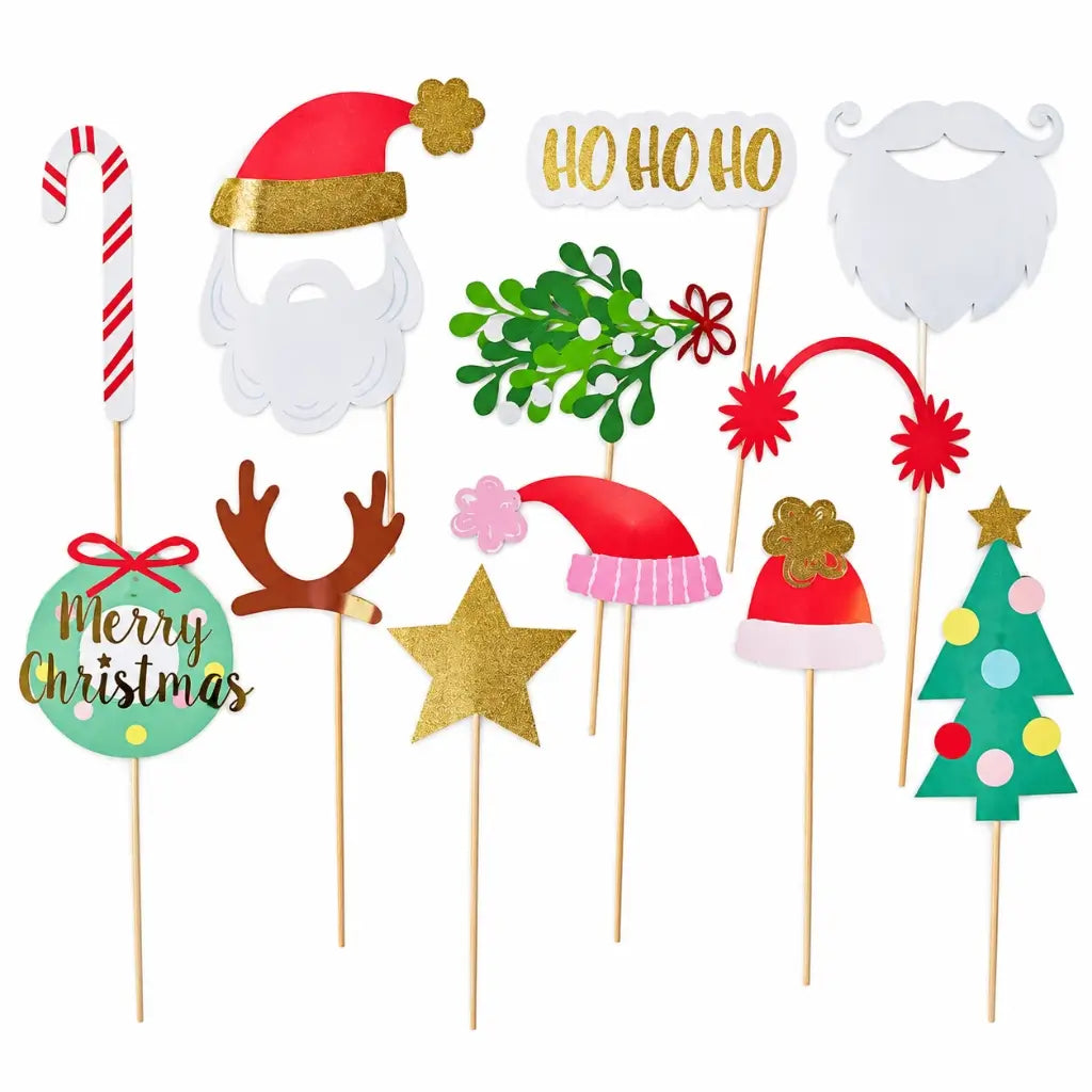 Merry Christmas photo booth props with twelve festive designs