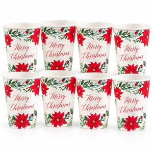Red floral Christmas party cup with holly and berries