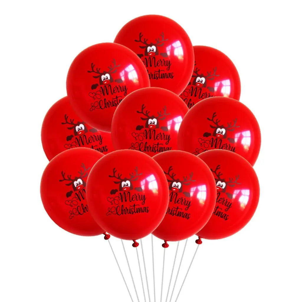 Merry Christmas 12 inch latex balloons with reindeer face