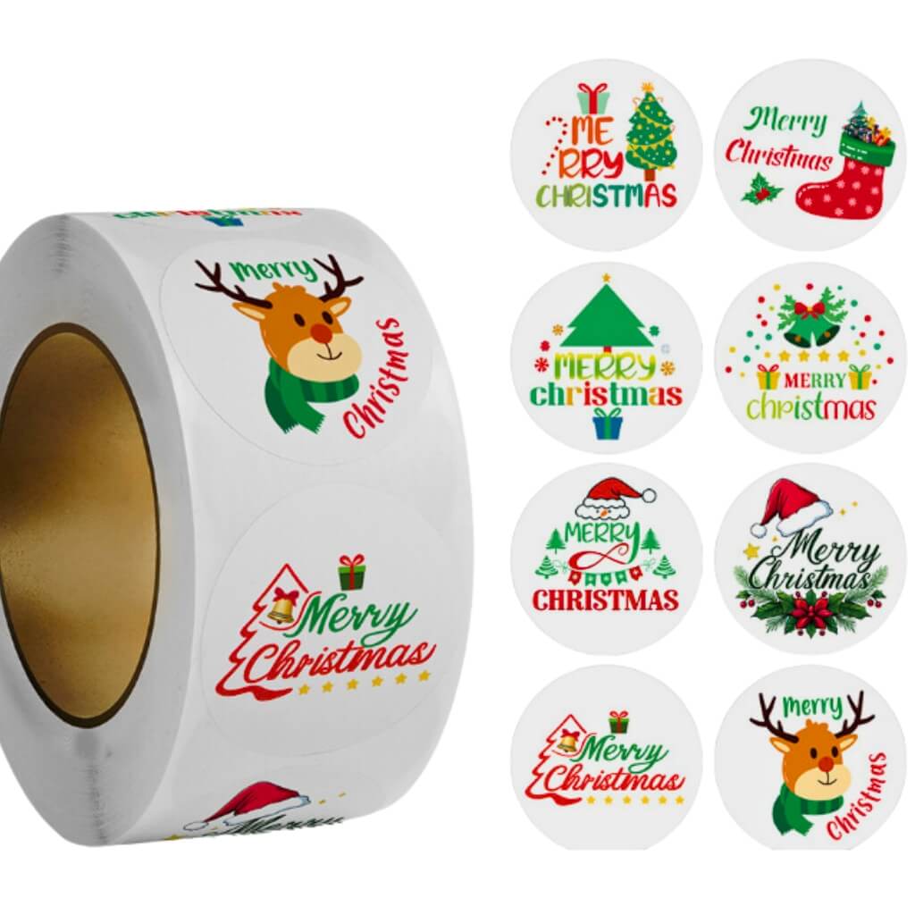 2.5cm Christmas Reindeer Paper Round Stickers 50pk