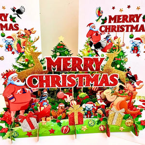 Festive 3D Christmas card with Santa and native animals