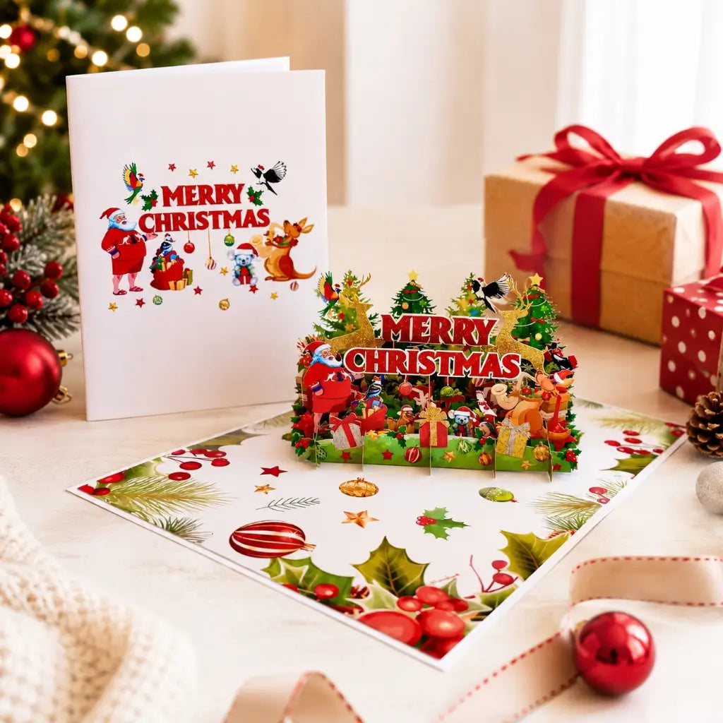 Merry Christmas Santa &amp; Aussie Animals 3D Pop-Up Greeting Card