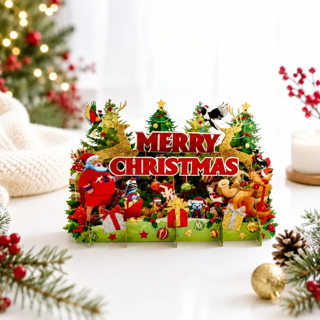Merry Christmas Santa &amp; Aussie Animals 3D Pop-Up Greeting Card