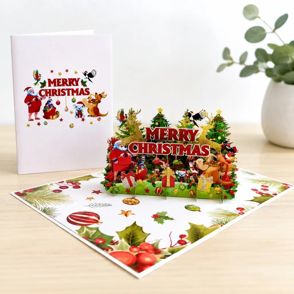 Merry Christmas Santa &amp; Aussie Animals 3D Pop-Up Greeting Card
