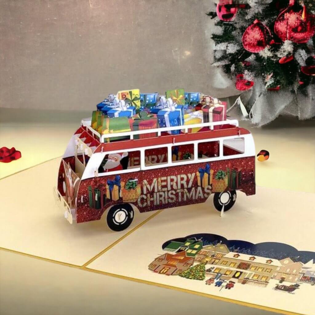 Online Party Supplies Australia Santa Driving Red Vintage Kombi with Xmas Presents 3D Pop Up Greeting Card for him