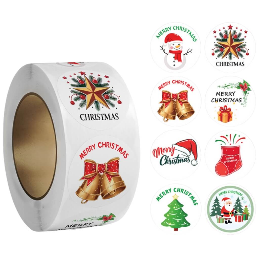 2.5cm Santa In Pine Forest Paper Round Stickers 50pk