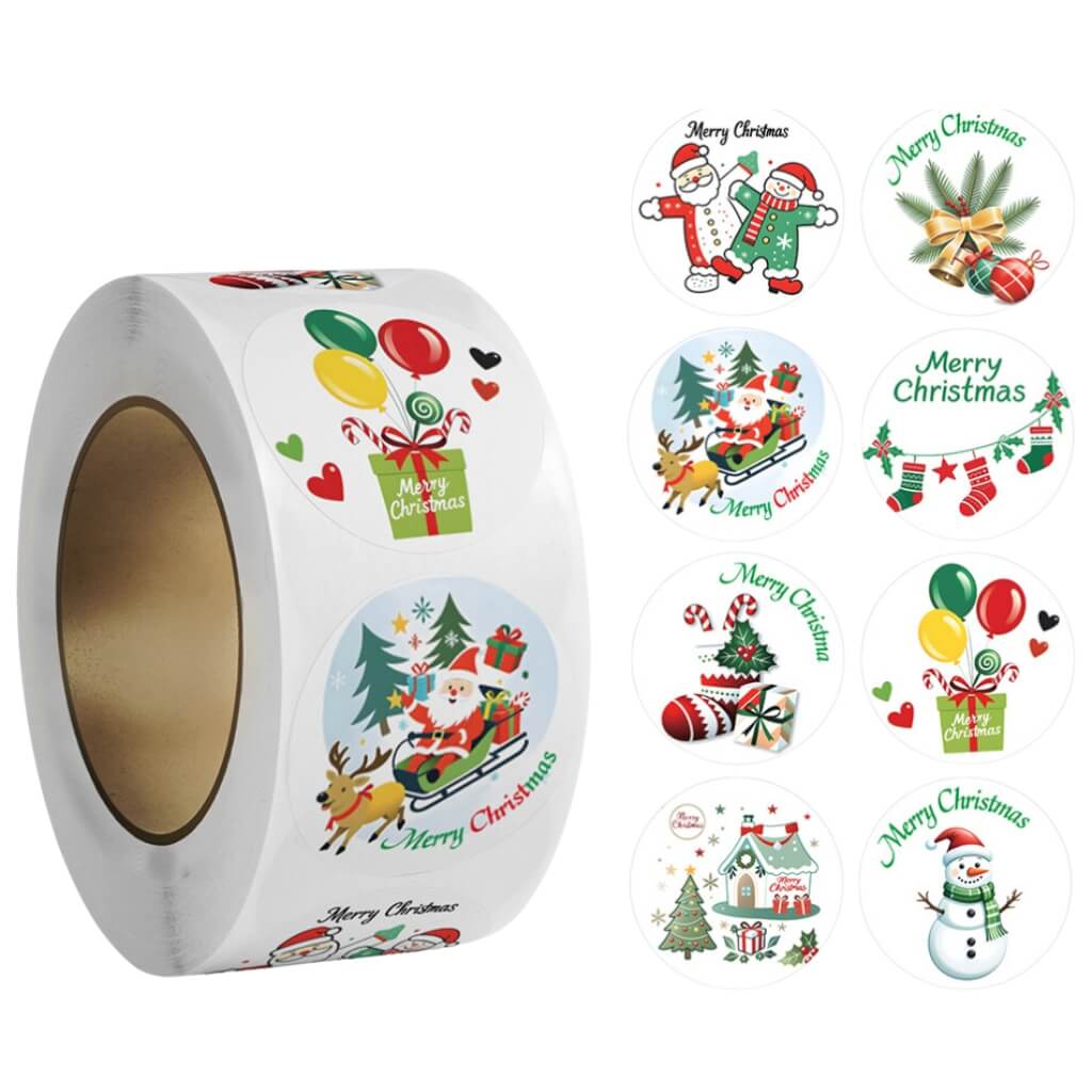 2.5cm Santa On Sleigh Paper Round Stickers 50pk