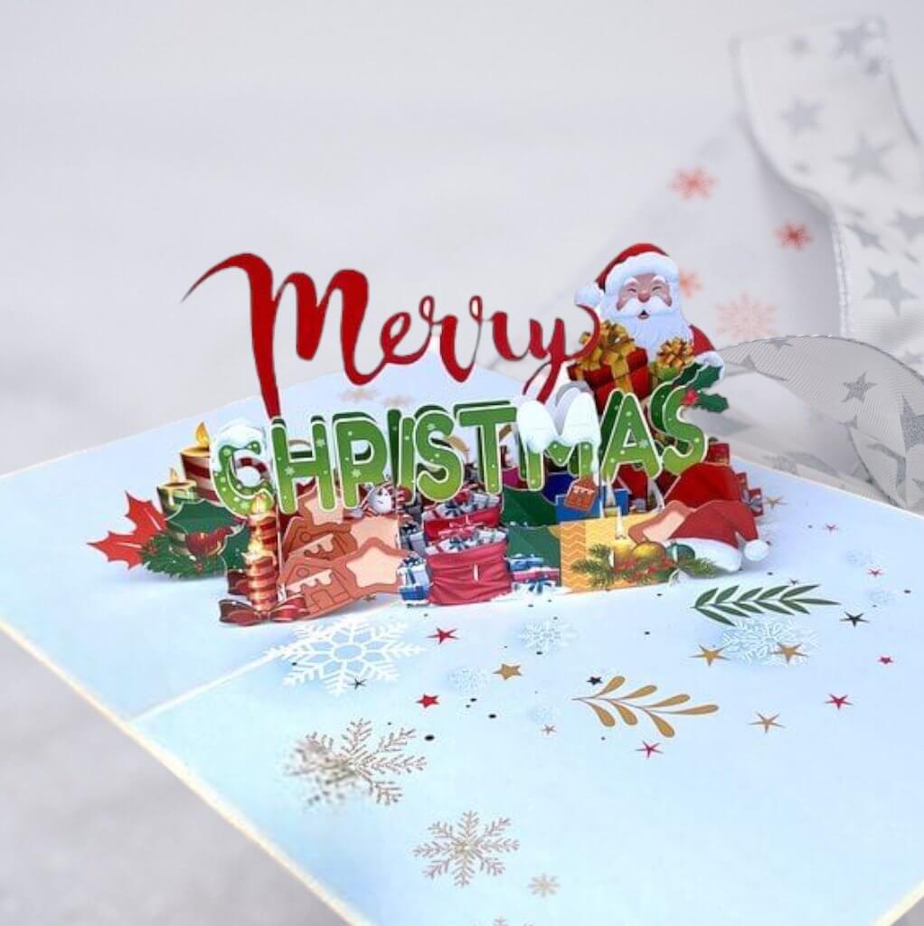 Merry Christmas Santa with Xmas Presents 3D Pop Up Card