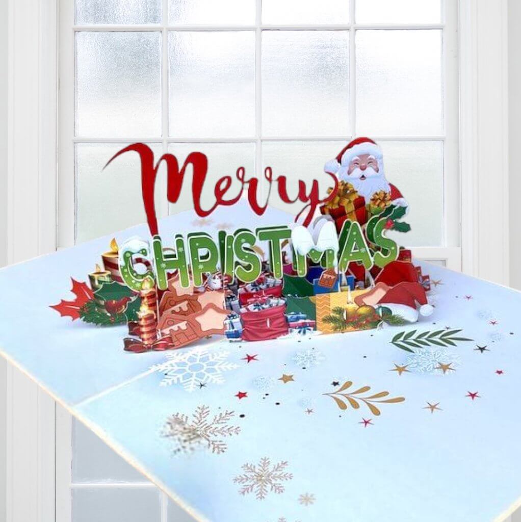 Merry Christmas Santa with Xmas Presents 3D Pop Up Card