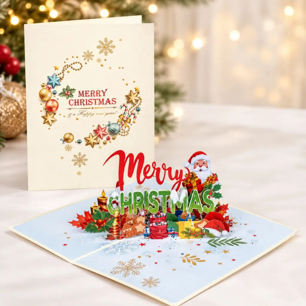 Merry Christmas Santa with Xmas Presents 3D Card