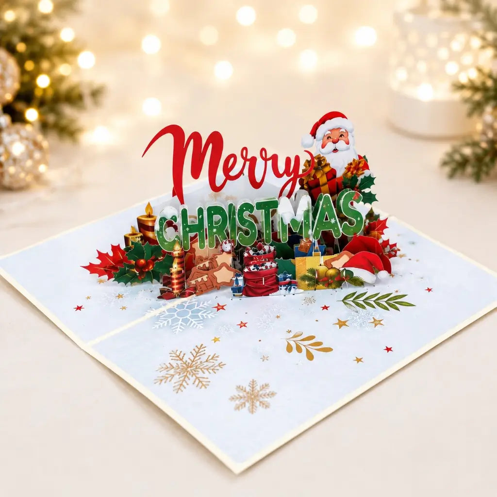 Merry Christmas Santa with Xmas Presents 3D Card