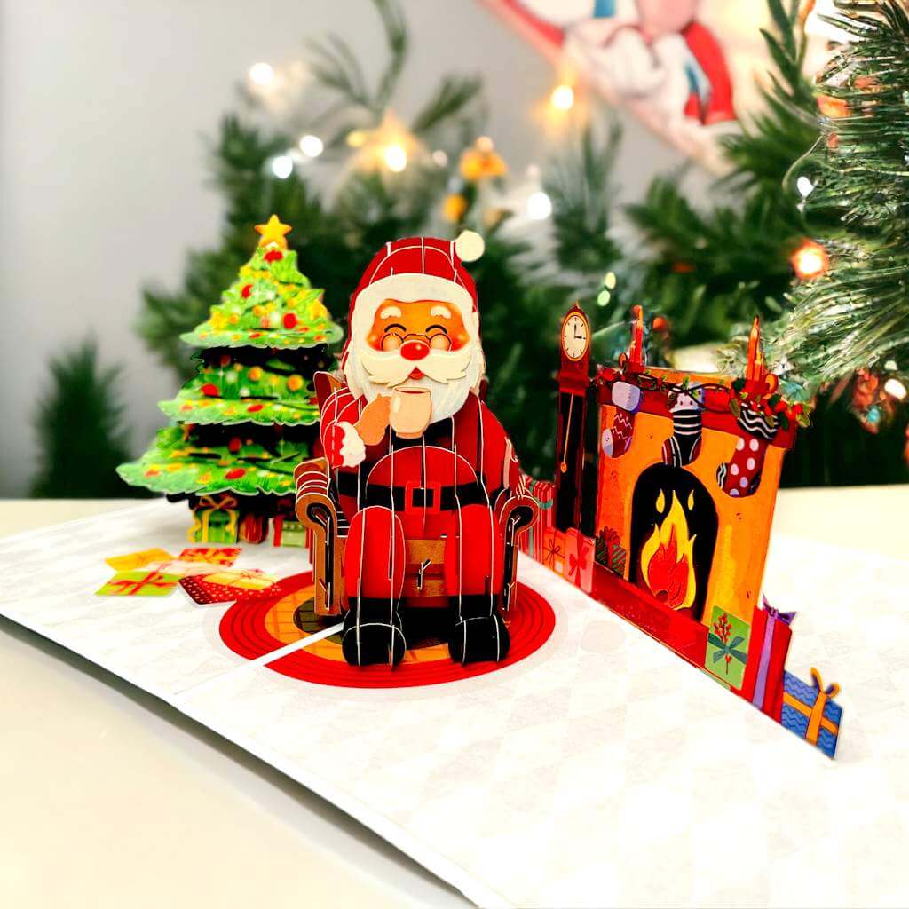 Santa Having a Cuppa 3d Christmas Pop up greeting Card
