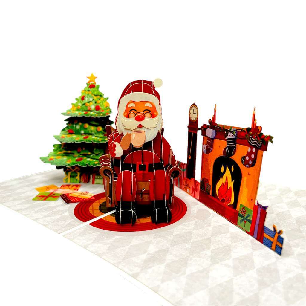 Santa Having a Cuppa 3d Christmas Pop up greeting Card