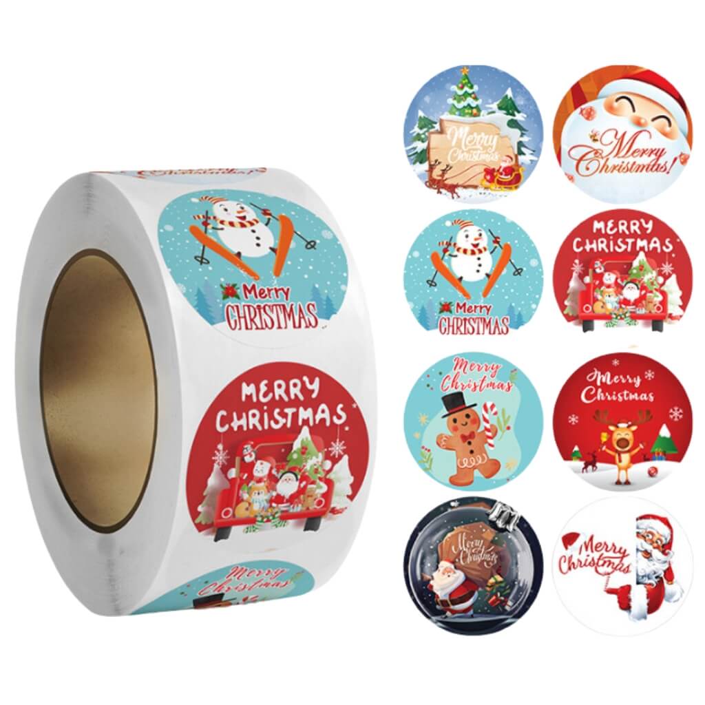 2.5cm Christmas Scene Paper Round Stickers 50pk