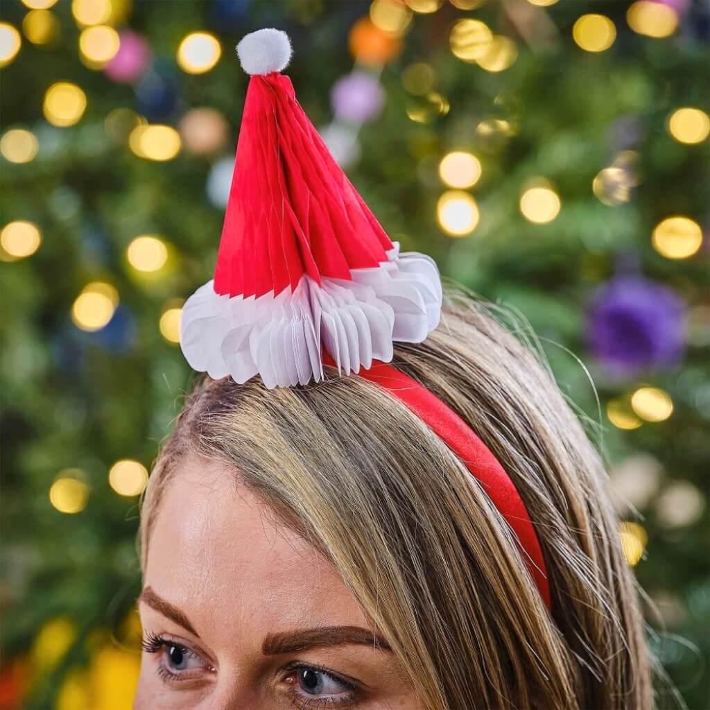 Merry Little Christmas honeycomb Santa hat headband in red, 2 pack, festive Christmas accessory