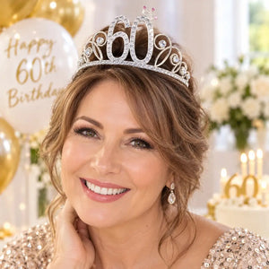 Silver Metal Rhinestone 60 with a Little Crown Birthday Tiara