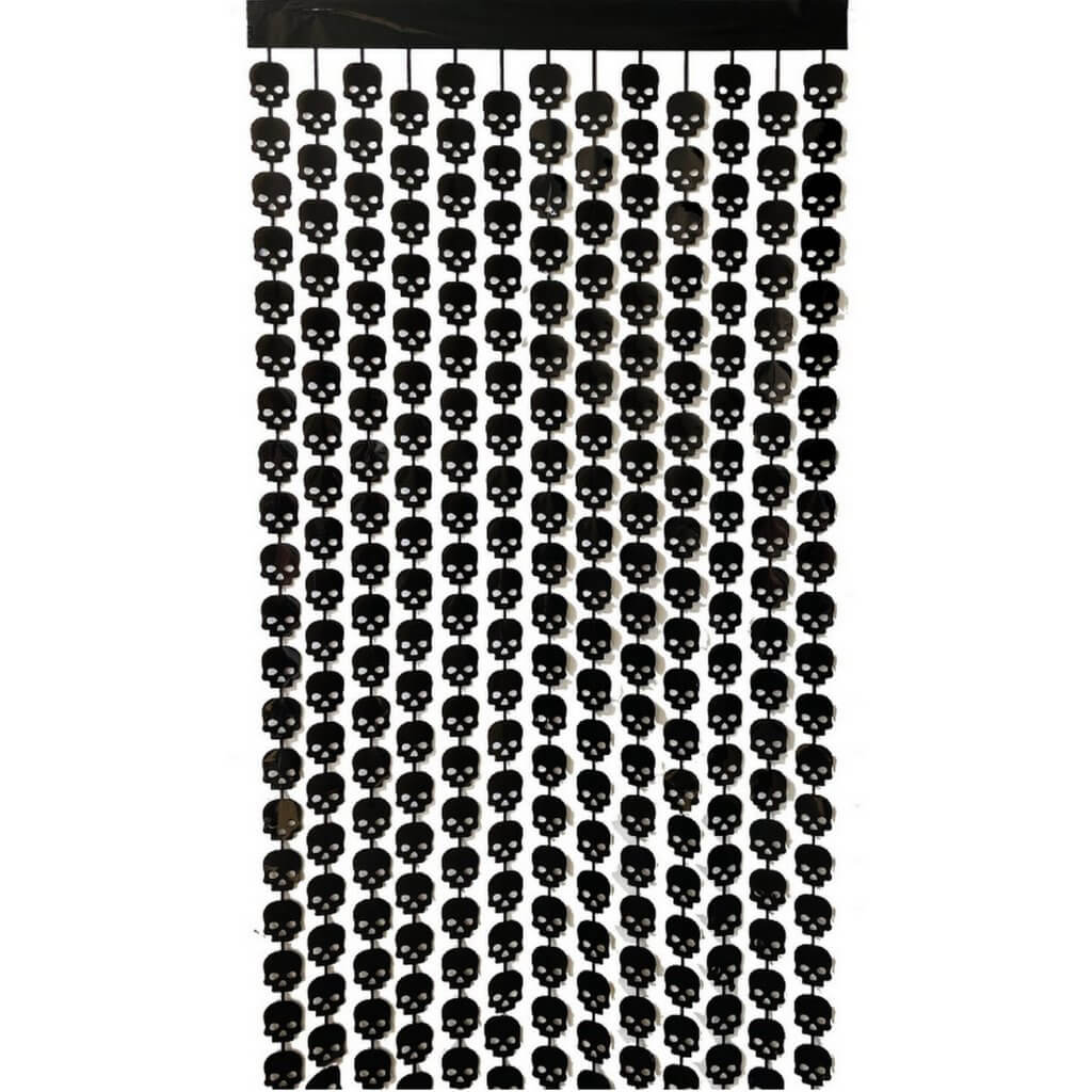 Black Halloween Skull Foil Fringe Rain Curtain