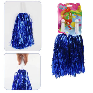 Pack of 2 Metallic Blue Cheerleader Pom Poms