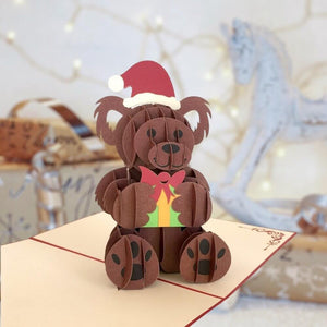 Handmade Merry Christmas Brown Teddy Bear 3D Pop Up Greeting Card