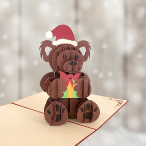 Handmade Merry Christmas Brown Teddy Bear 3D Pop Up Greeting Card