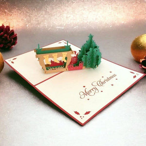 Handmade Santa Claus with Fireplace on Christmas Eve Pop Up Card - Pop Up Christmas Cards