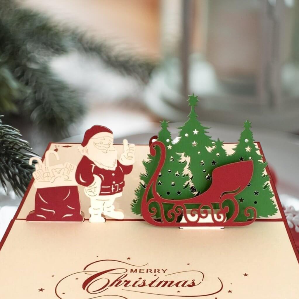 Handmade Santa Sleigh Xmas Present Sack Pop Up Card
