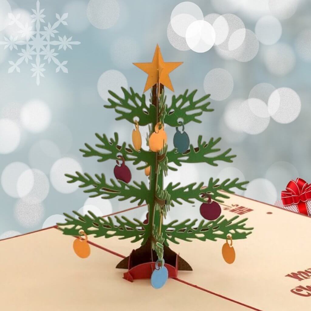 Handmade Christmas Tree with Decorative Ornaments Pop Up Greeting Card - Pop Up Xmas Cards