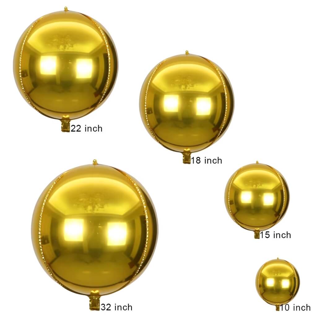 Metallic Gold 3D ORBZ Round Foil Balloon – 10" to 32" Sizes