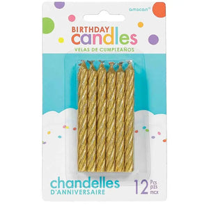 Metallic Gold Spiral Glitter Candles 12pk