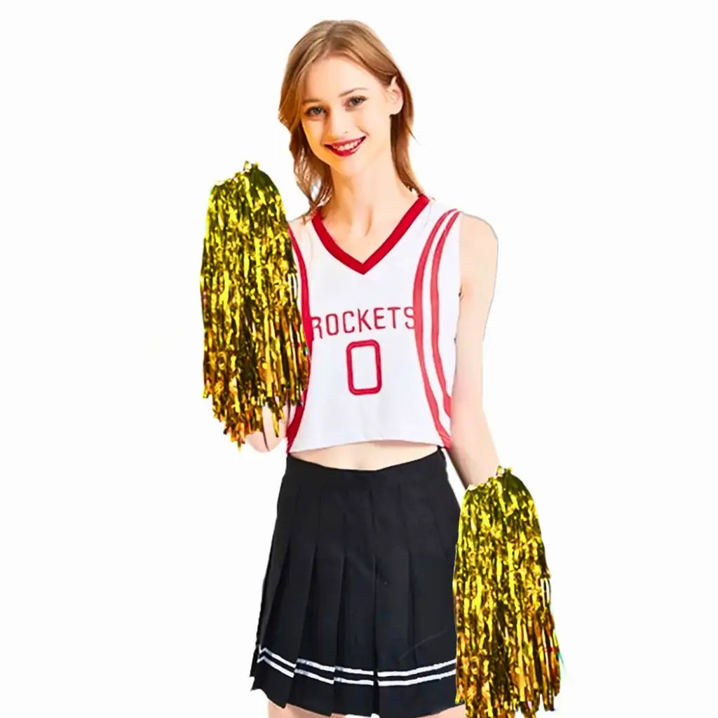 Gold cheerleader pompoms for sports party and school spirit events