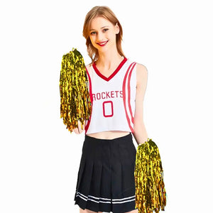 Gold cheerleader pompoms for sports party and school spirit events