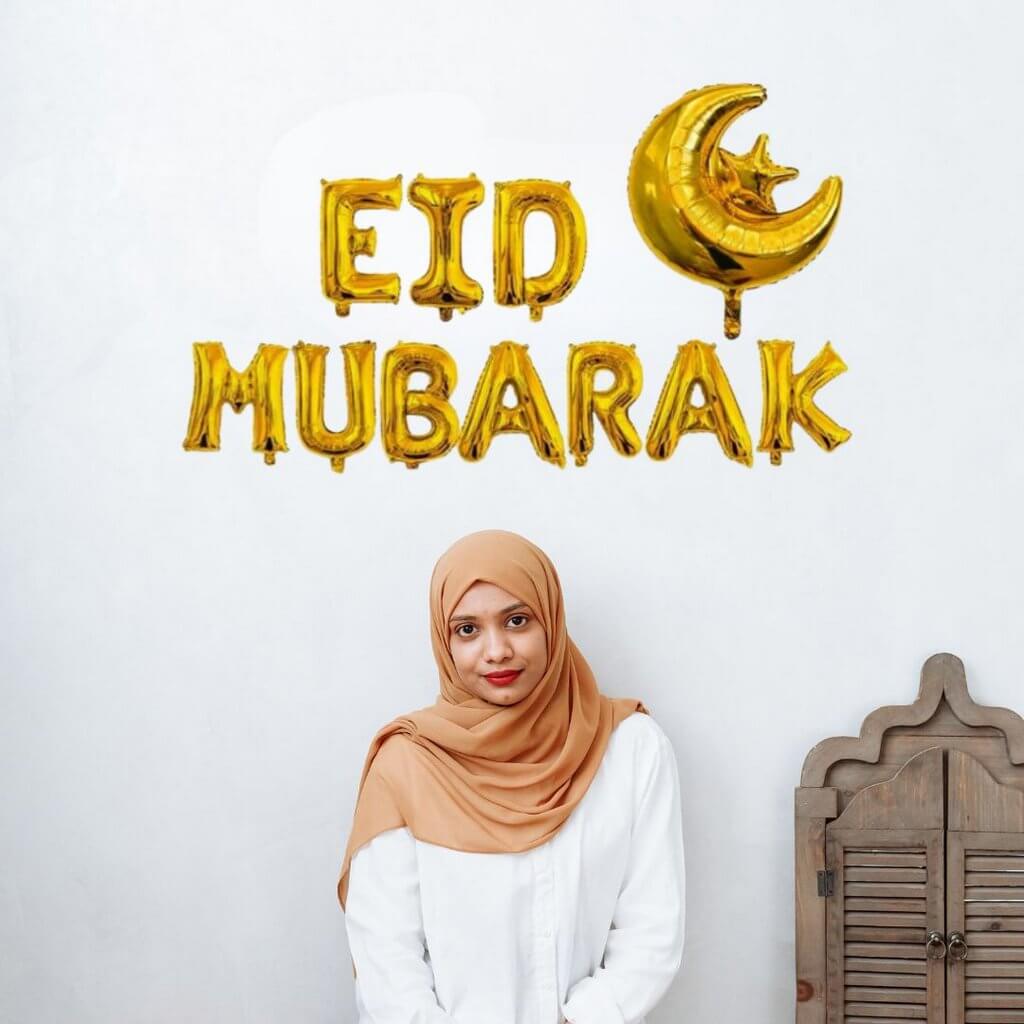 16-inch Gold EID MUBARAK Moon Star Foil Balloon Banner