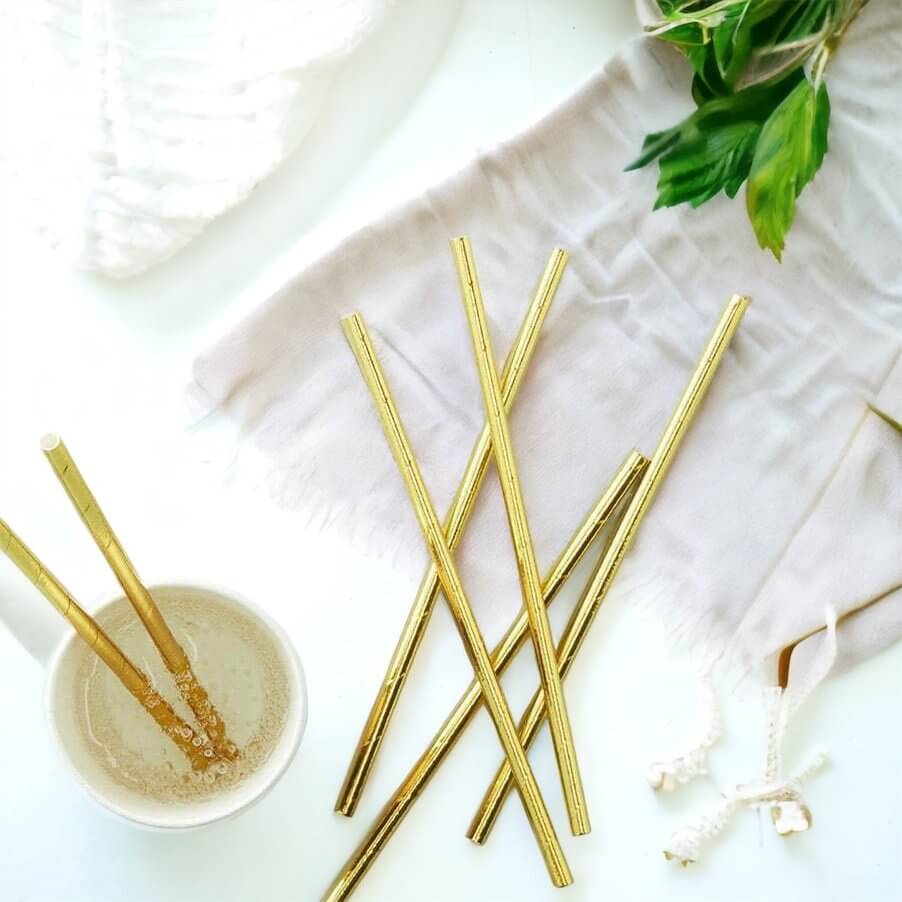 Metallic Gold Foil Paper Party Straws 20 Pack