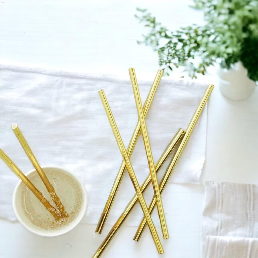 Metallic Gold Foil Paper Party Straws 20 Pack