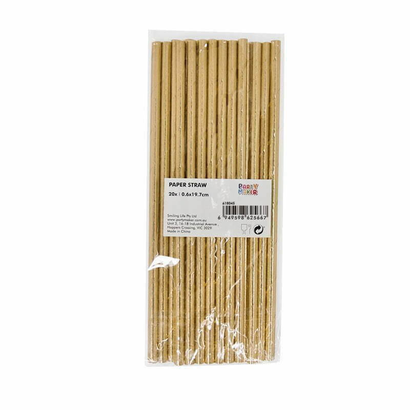 Metallic Gold Foil Paper Party Straws 20 Pack