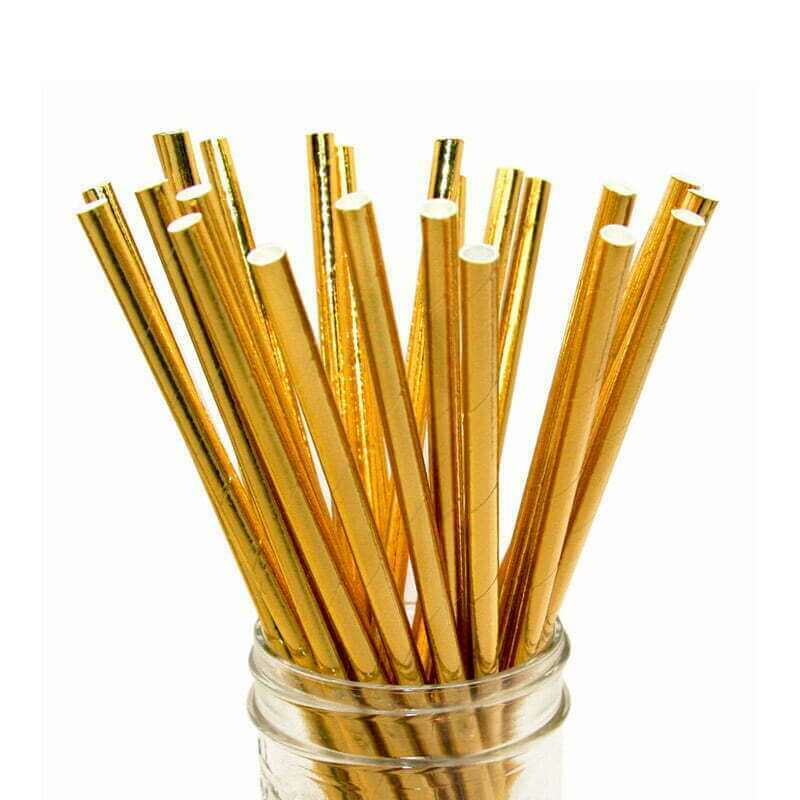 Metallic Gold Foil Paper Party Straws 20 Pack