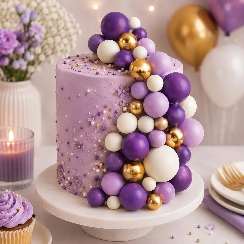 Purple, White & Gold Deco Foam Ball Toppers 32pk