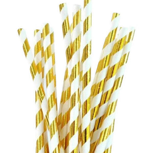 Metallic Gold Striped Paper Straws 20pk