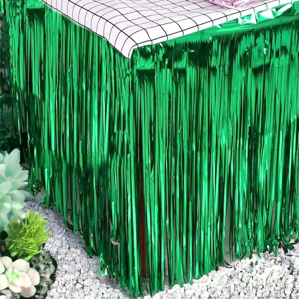 Metallic Green Foil Fringe Table Skirt