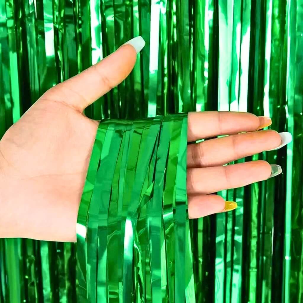 Metallic Green Tinsel Foil Fringe Rain Curtain