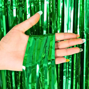 Metallic Green Tinsel Foil Fringe Rain Curtain