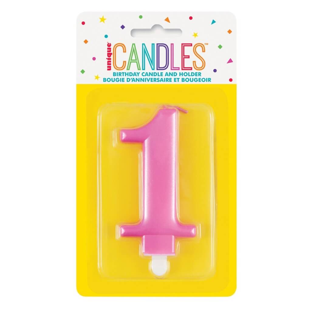 Metallic Hot Pink Number Age 1 1st Birthday Candle cake decorations