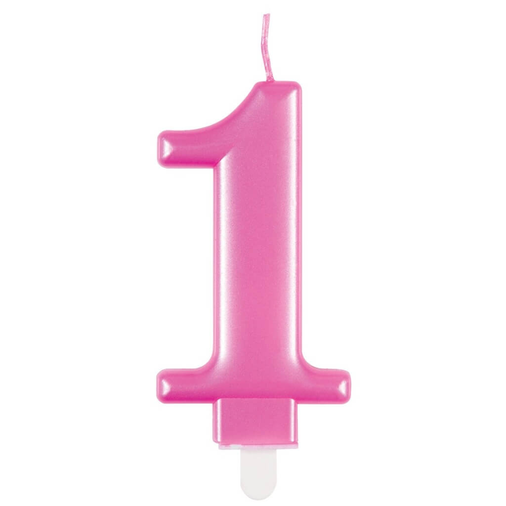 Metallic Hot Pink Number Age 1 first 1st Birthday Candle cake decorations