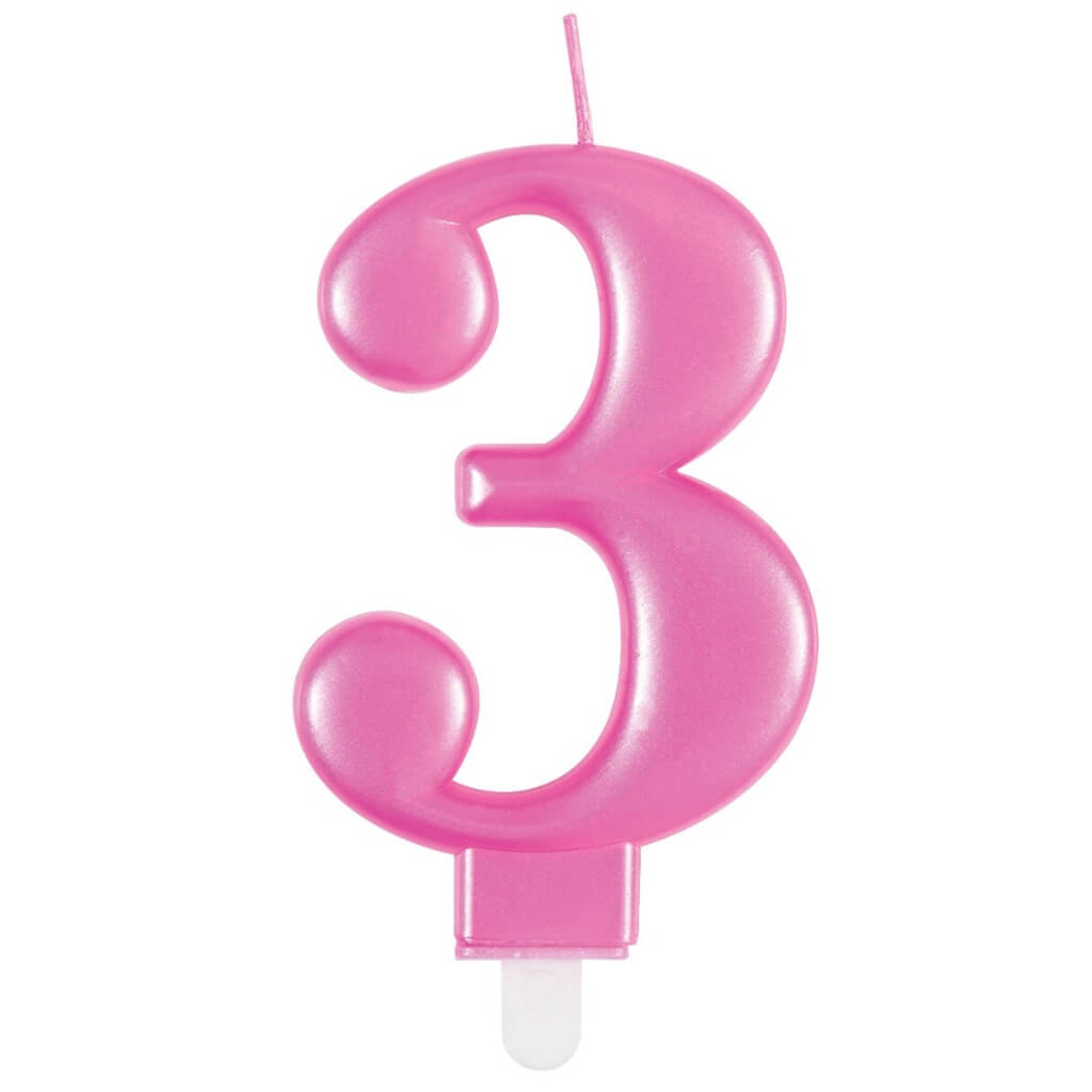 Metallic Hot Pink Number Age 3 Birthday Candle cake decorations