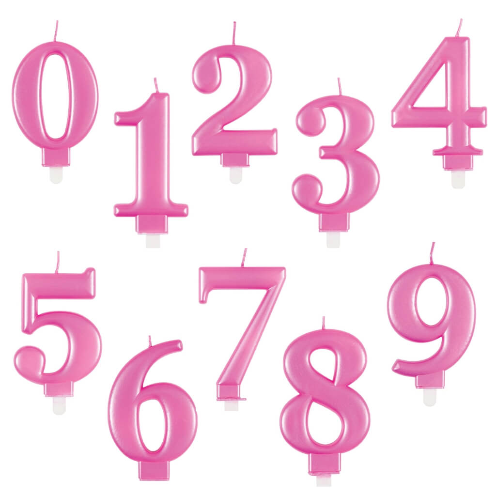 Metallic Hot Pink Number Age 0 to 9 Birthday Candle cake decorations