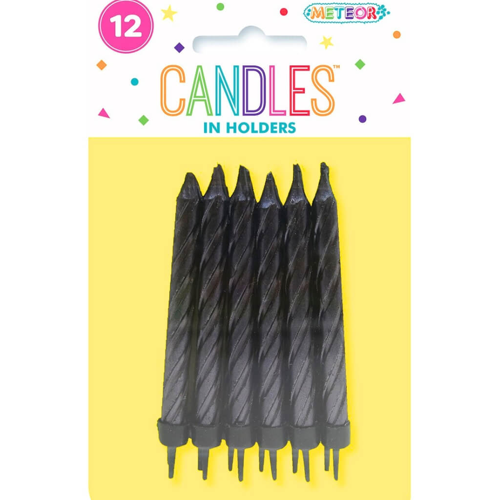 Metallic Midnight Black Candles in Holders 12pk