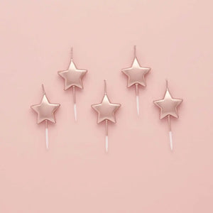 Metallic Mix Up rose gold star candles with attached cake picks