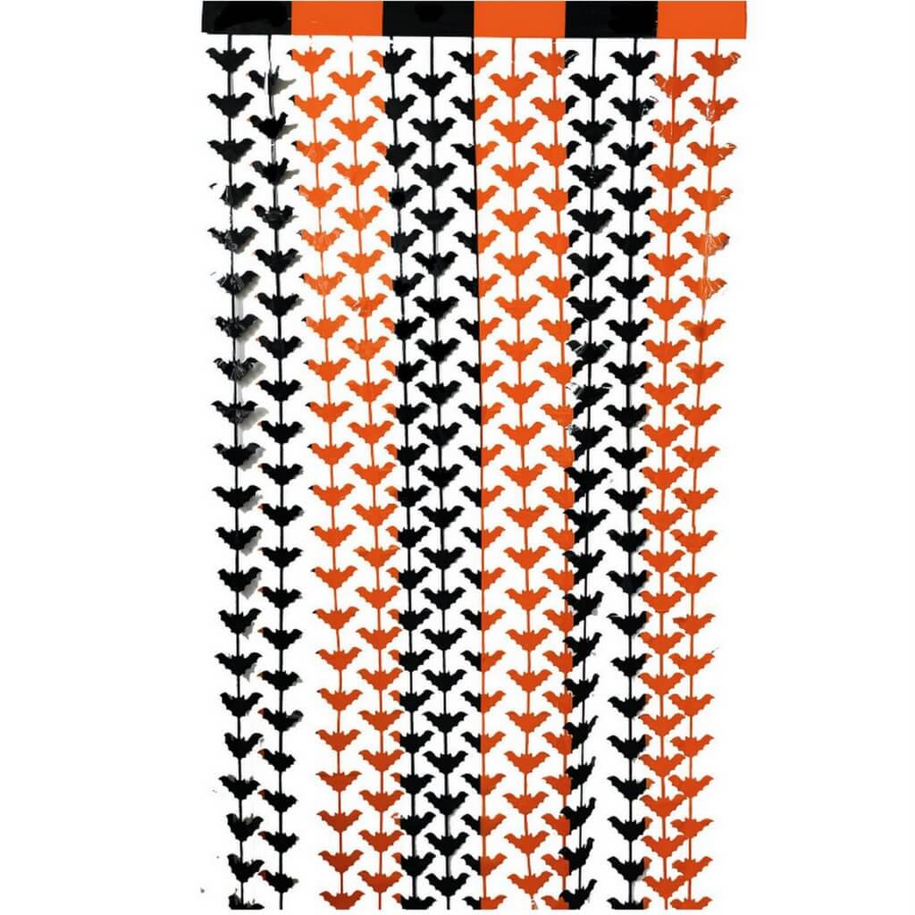 Orange & Black Halloween Bat Foil Fringe Curtain
